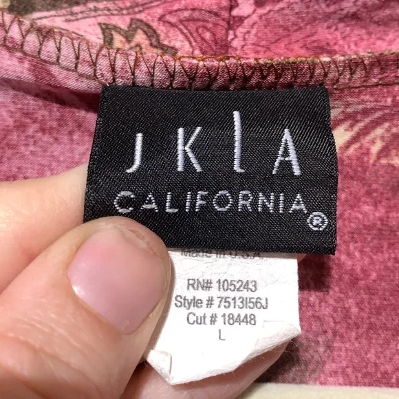 Y2K JKLA Floral Pink and Brown Faux Wrap Romantic Short Sleeve Blouse - Picture 2 of 5